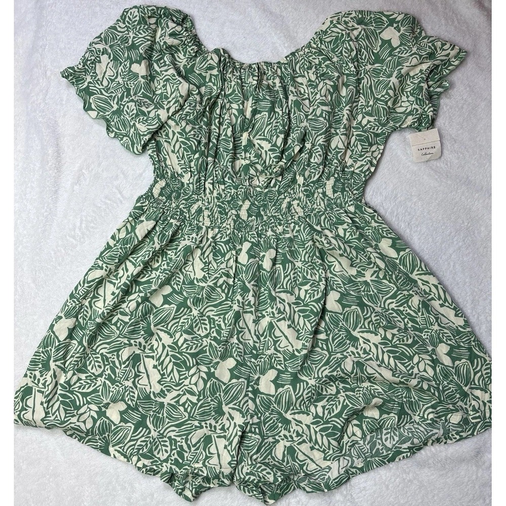 Sapphire Floral Romper Size 3XL Short Off The Shoulder Green Beach Summertime